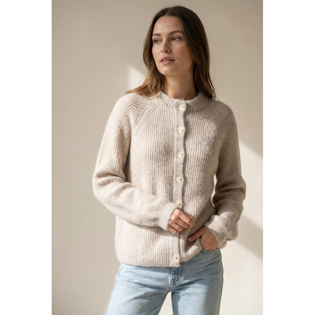 BTF Nina Raccoon -neuletakki , vaalea beige